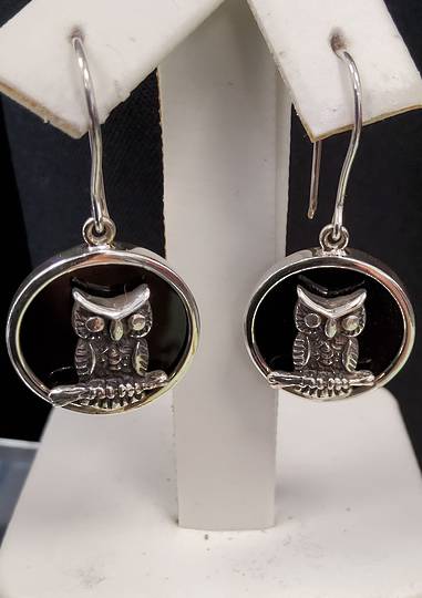 Owl On Onyx Drop Earrings